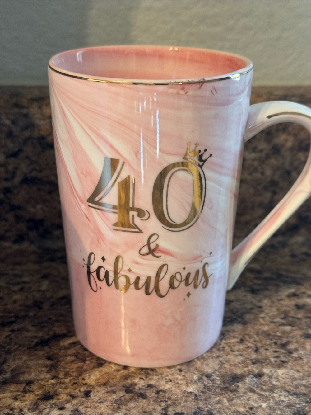 40 & Fabulous Pink Marble Ceramic Mug with Gold Accents